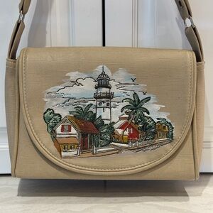 Vintage Florida Keys Handbag Canvas Lighthouse Purse Coastal Island Souvenir Bag